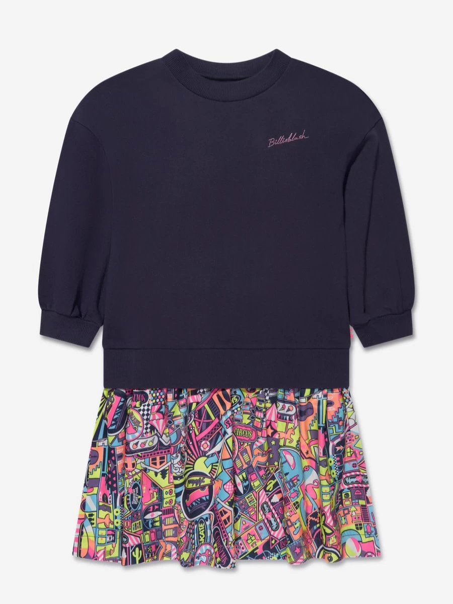 Billieblush Girls Navy Bi-Material Sweater Dress - Stylish & Comfortable Outfit