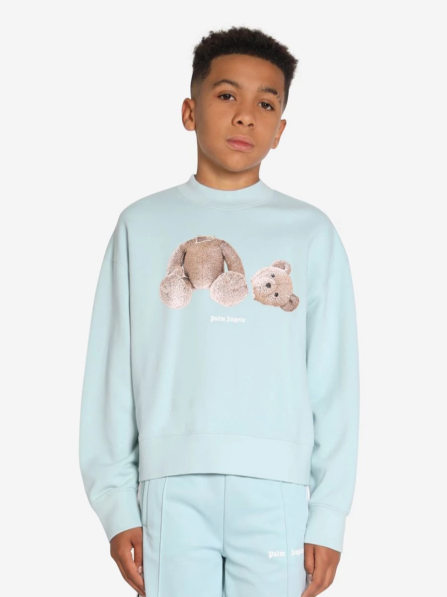 Palm Angels Boys Blue Bear Print Sweatshirt - Casual Crewneck Pullover
