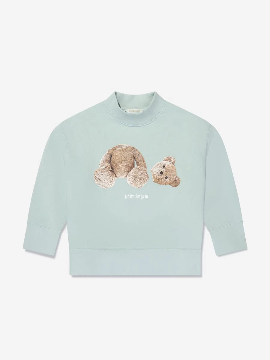 Palm Angels Boys Blue Bear Print Sweatshirt - Casual Crewneck Pullover
