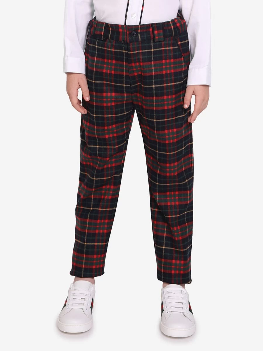 Patachou Boys Navy Tartan Trousers - Classic Plaid Pants for Kids