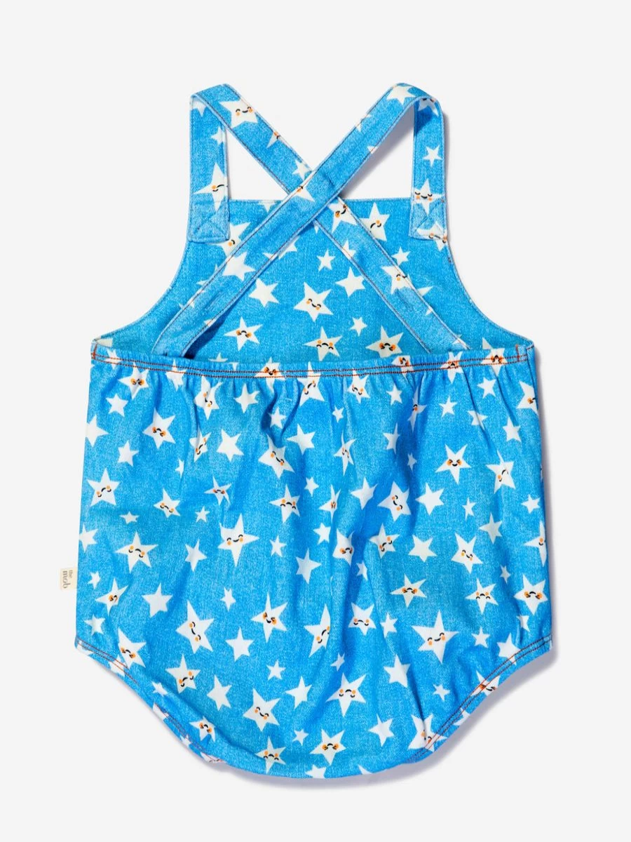 The Bonnie Mob Organic Cotton Star Print Bubble Romper for Baby Girls