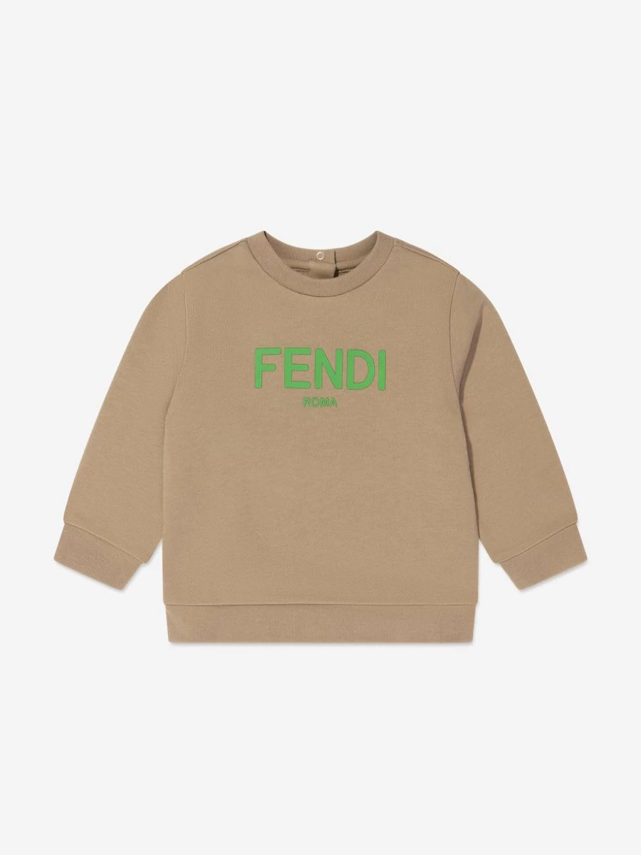 Fendi Kids Baby Beige Logo Embroidered Sweatshirt | Soft Cotton Pullover