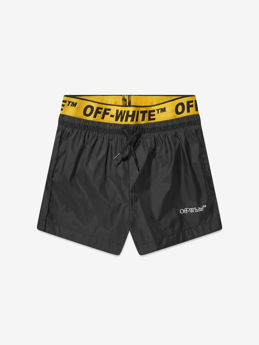 Off-White Teen Industrial Bookish Black Swim Shorts for Boys