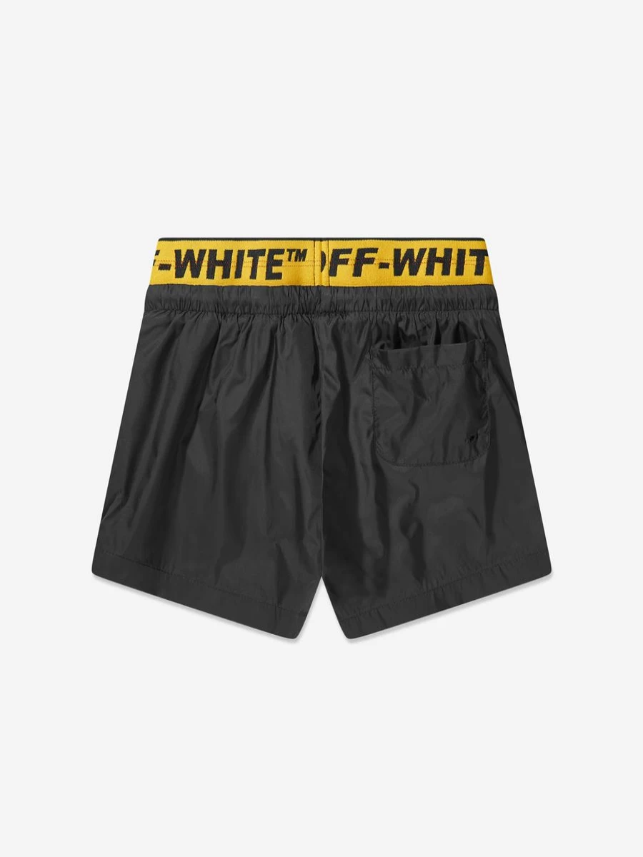 Off-White Teen Industrial Bookish Black Swim Shorts for Boys