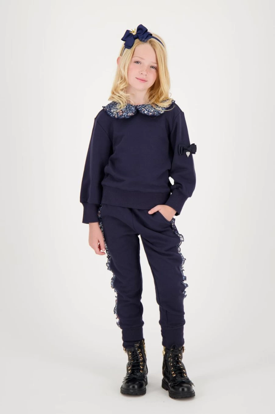 Angels Face Girls Navy Tabby Printed Frill Tracksuit for Girls