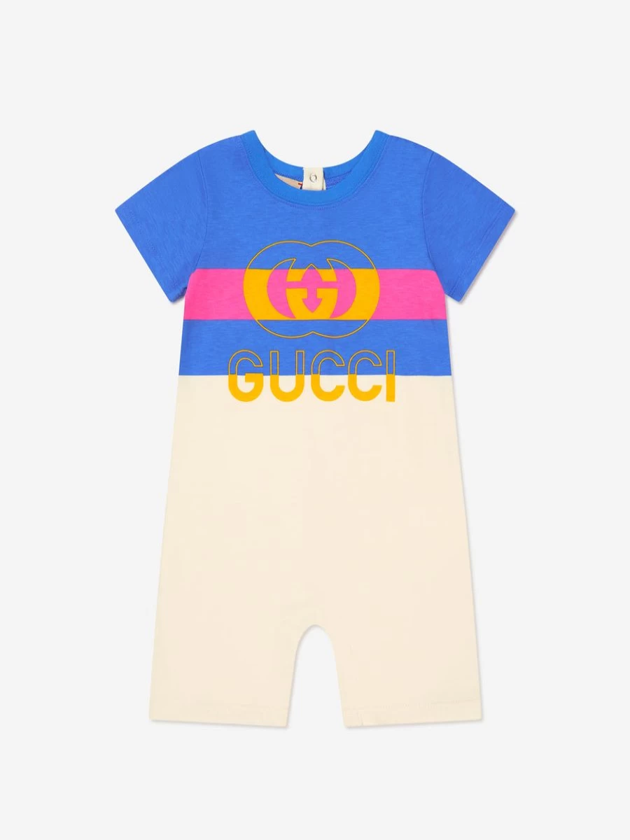 Gucci Kids Baby Boys Blue Logo Romper - Official Store