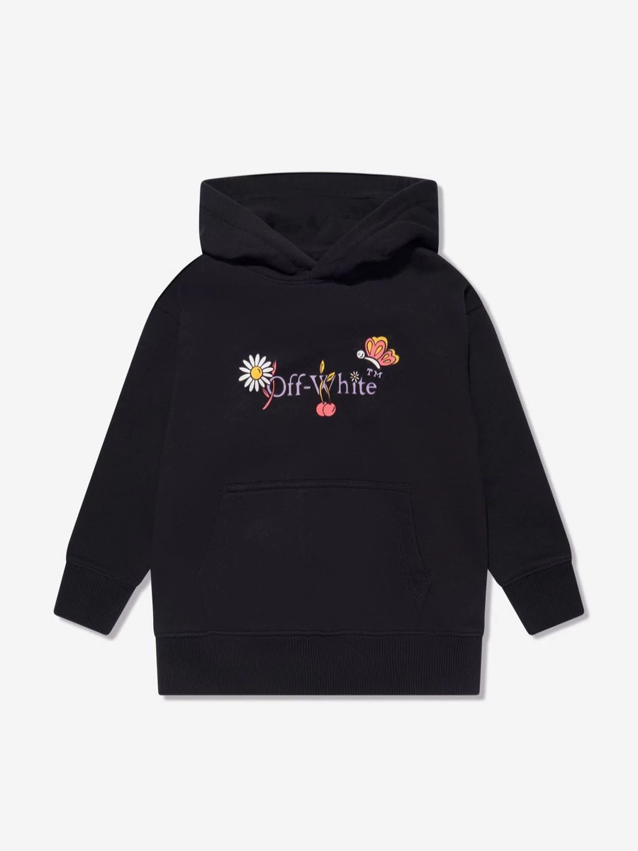 Off-White Girls Black Floral Hoodie - Fun & Stylish Flower Print Pullover