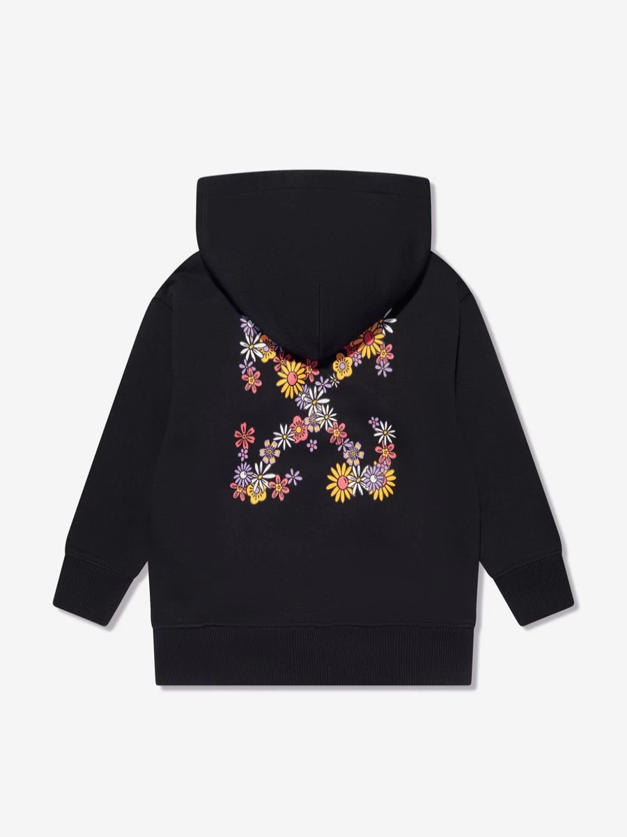 Off-White Girls Black Floral Hoodie - Fun & Stylish Flower Print Pullover