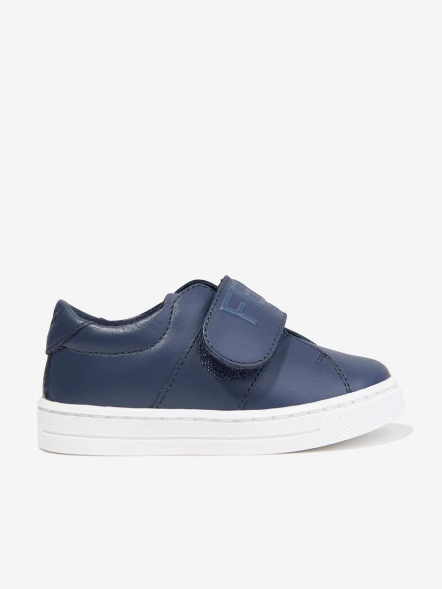 Fendi Kids Girls Navy Leather Logo Trainers - Stylish Sneakers for Girls