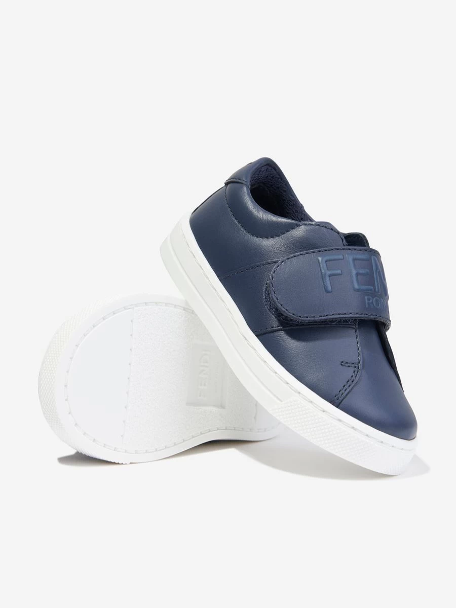 Fendi Kids Girls Navy Leather Logo Trainers - Stylish Sneakers for Girls