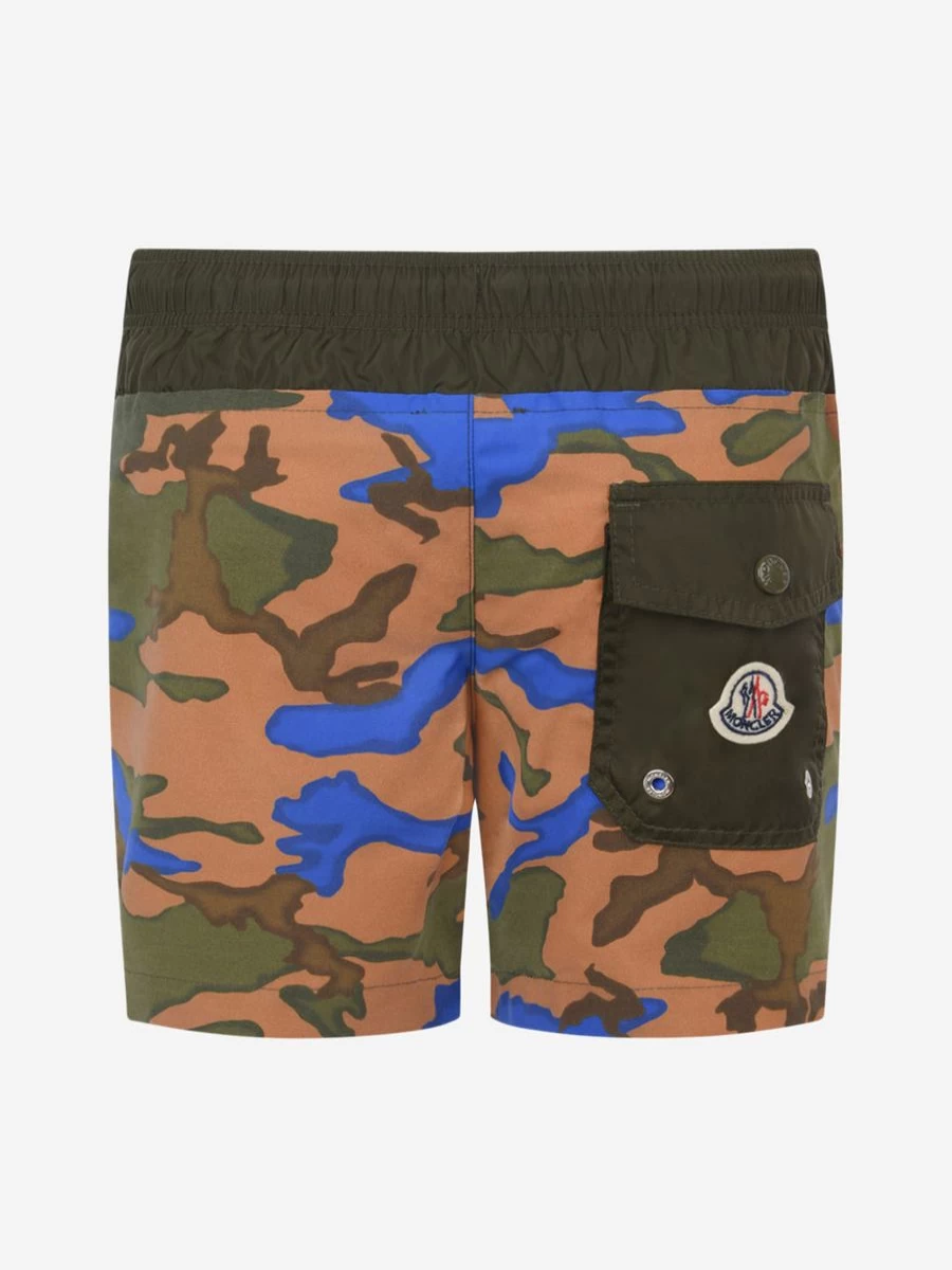Moncler Enfant Boys Camo Swim Shorts - Quick-Dry Camouflage Print Beach Trunks for Kids