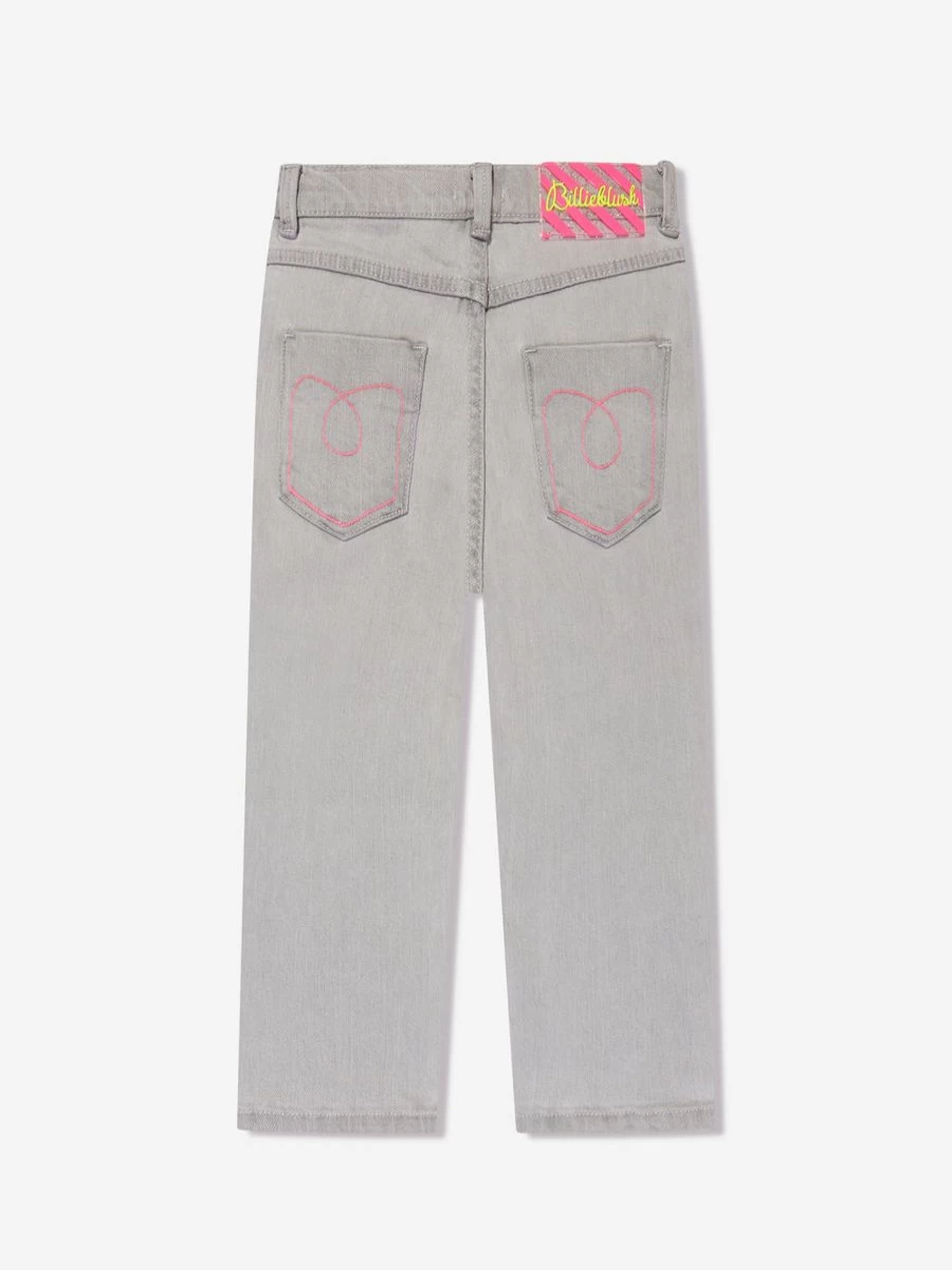 "Billieblush Girls' Embroidered Mom Fit Jeans - Grey Distressed Denim for Teens"