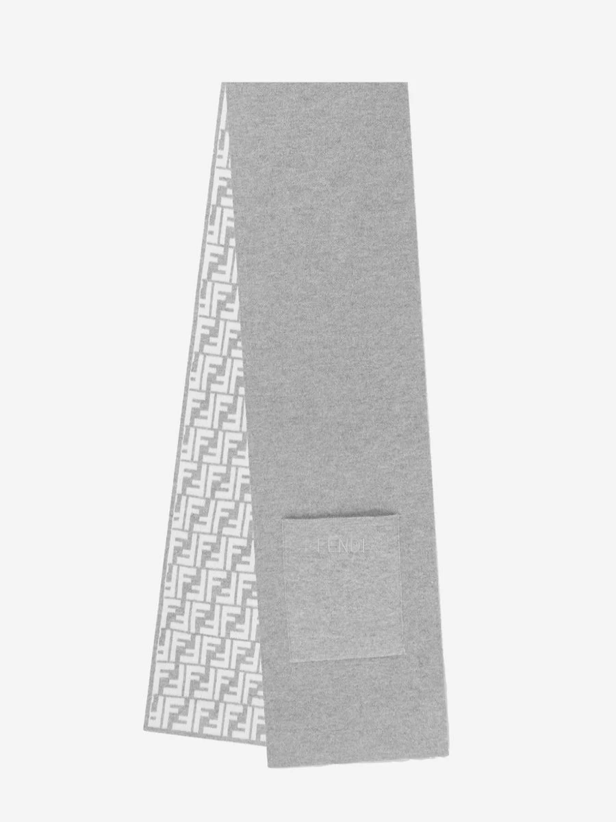 Fendi Kids Boys Reversible Grey Scarf - Warm Double-Sided Winter Accessory