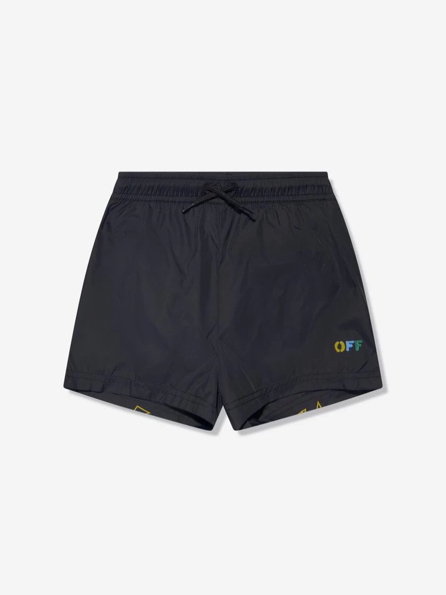 Off-White Boys' Black Diagonal Logo Swim Shorts for Kids