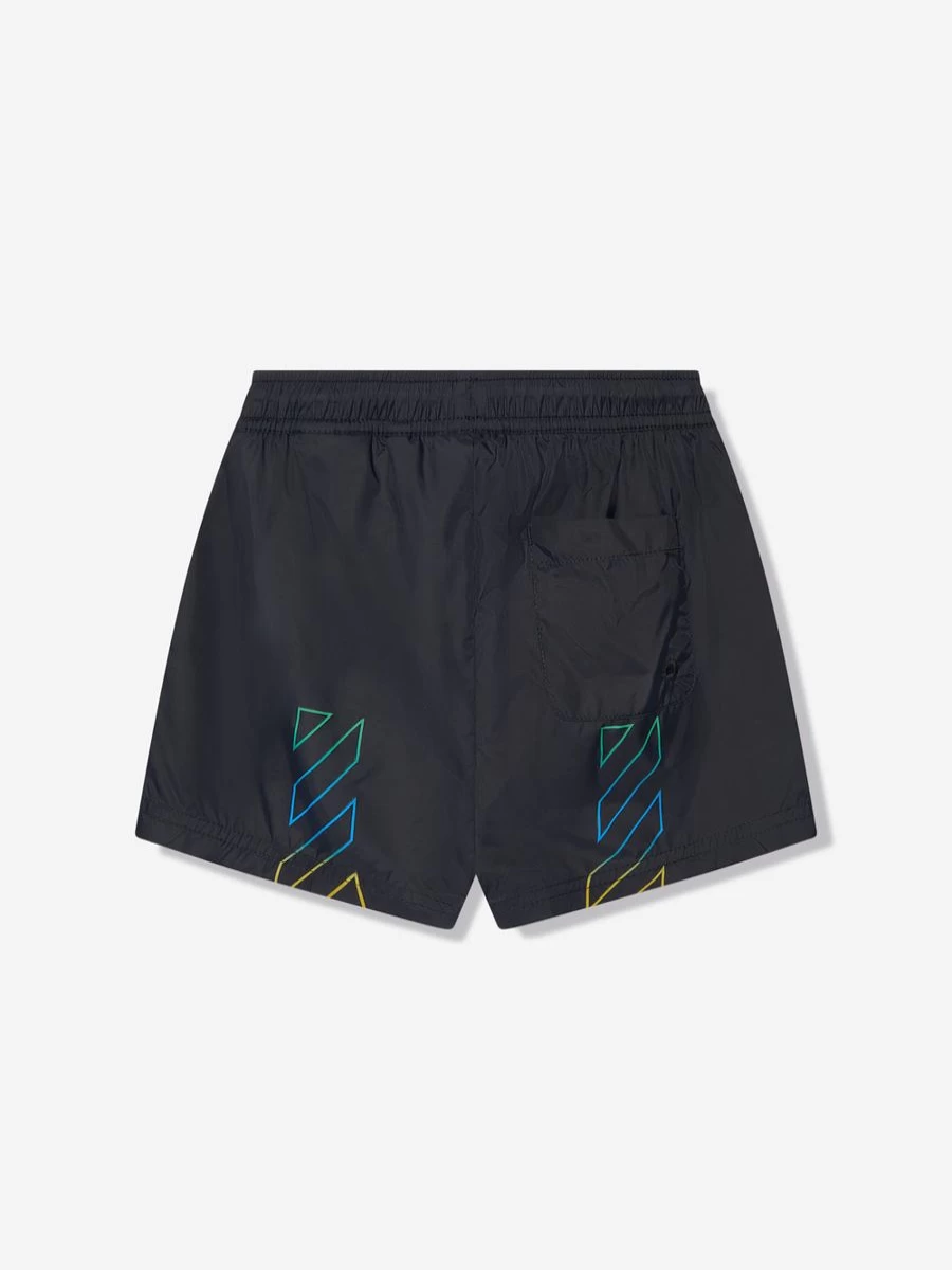 Off-White Boys' Black Diagonal Logo Swim Shorts for Kids