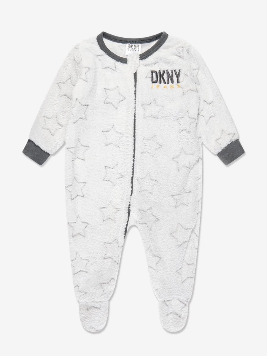 DKNY Baby Boys Grey Fleece Onesie - Soft & Cozy Winter Sleepwear
