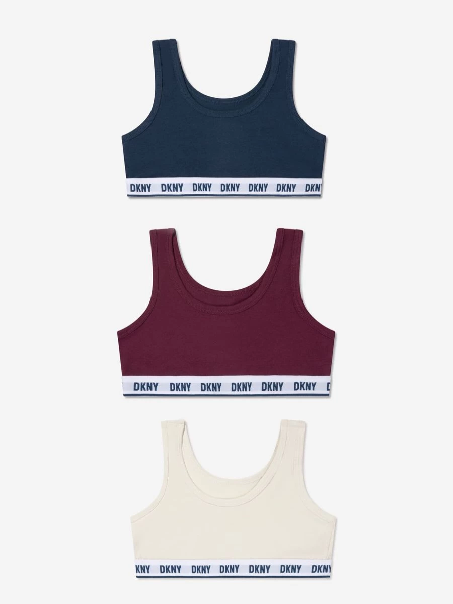 DKNY Girls 3 Pack Red Sports Bras - Comfortable Athletic Bra Set for Teens & Kids