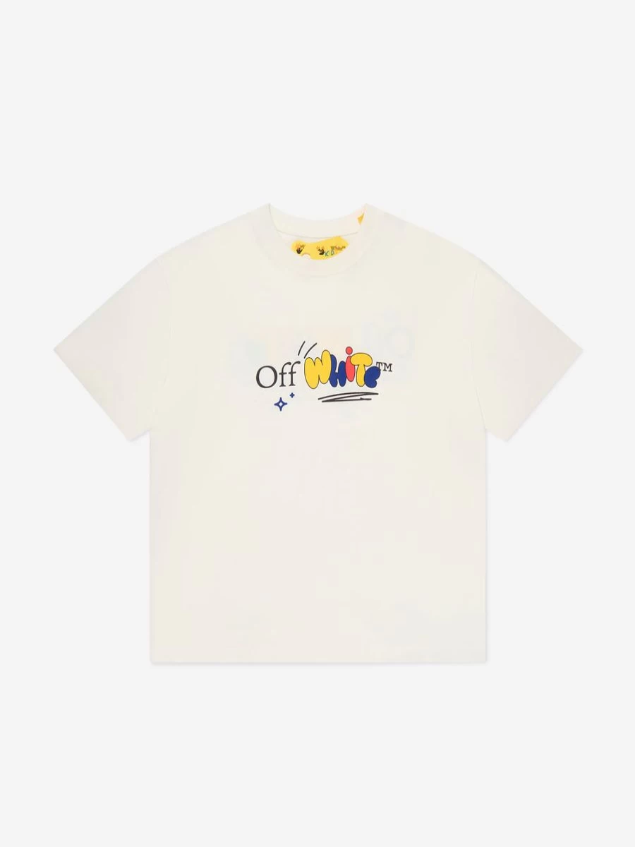 Off-White Boys Funny Graphic White T-Shirt for Kids