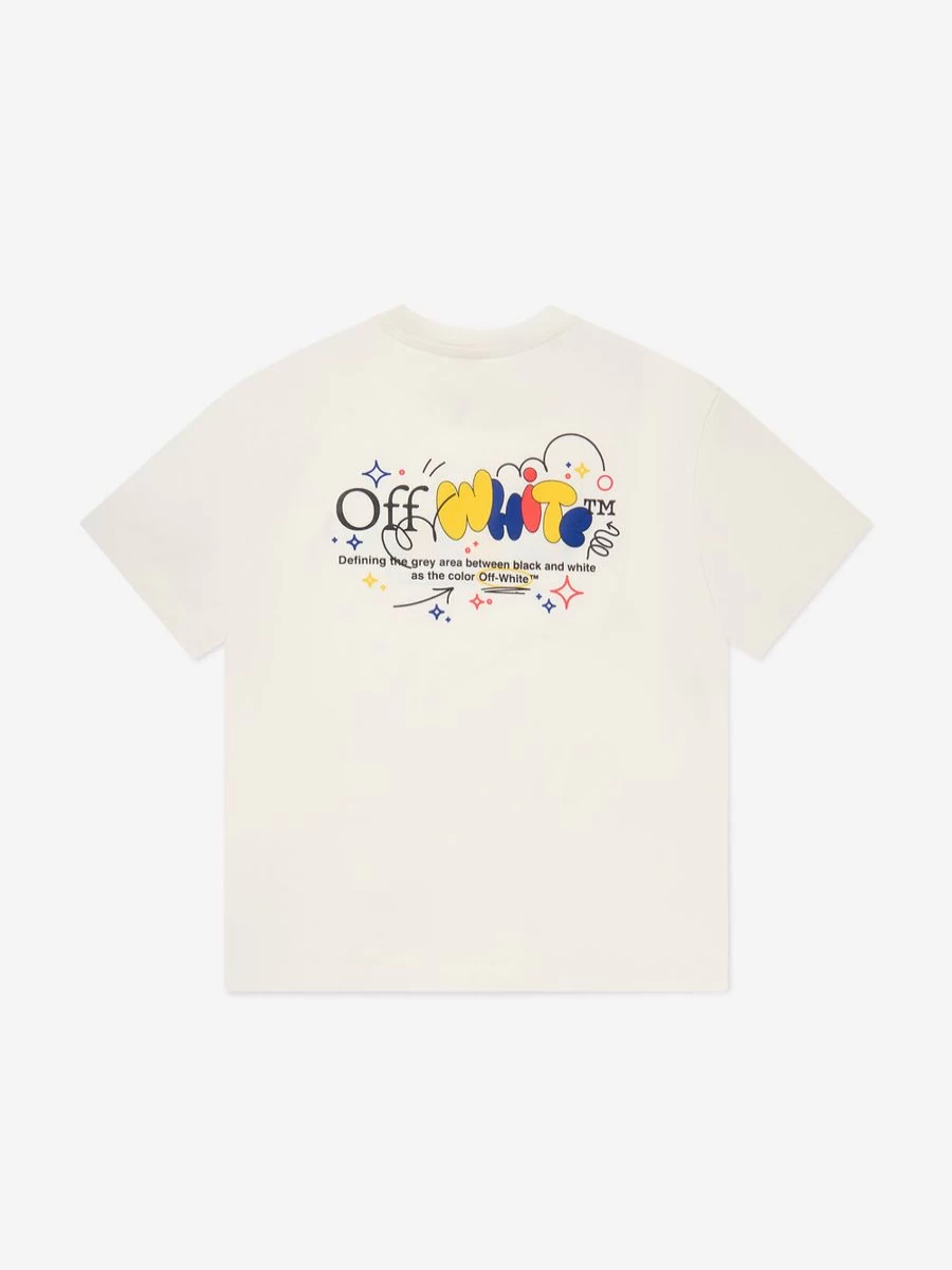 Off-White Boys Funny Graphic White T-Shirt for Kids