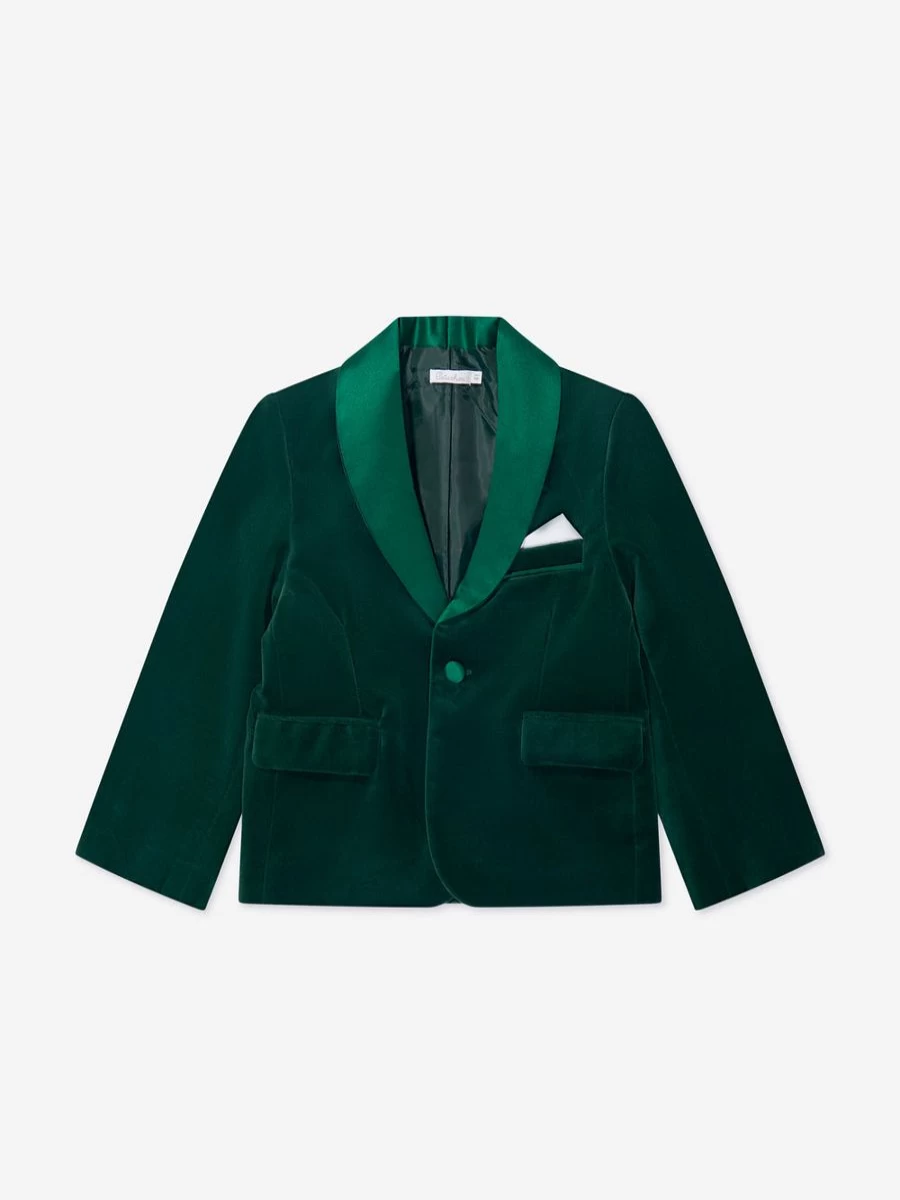 Patachou Boys Green Velvet Blazer for Kids - Elegant Formal Wear