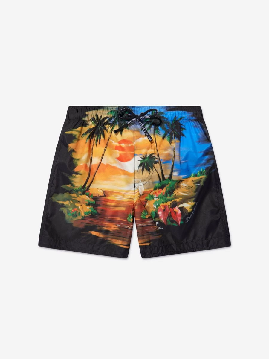Dolce & Gabbana Kids Teen Boys' Hawaiian Print Swim Shorts - Multicolor Beach Trunks for Teens
