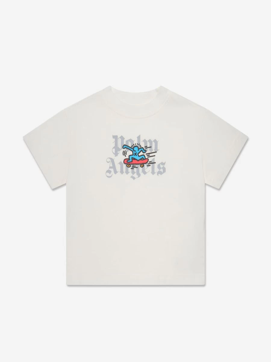 Palm Angels x Keith Haring Boys Skateboard Graphic White T-Shirt