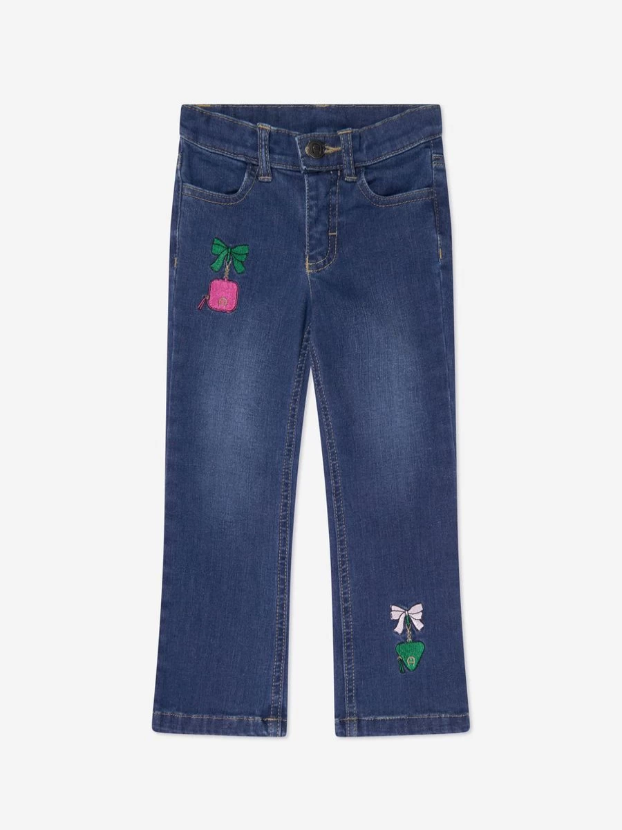 Aigner Girls' Blue Embroidered Flared Jeans for Kids