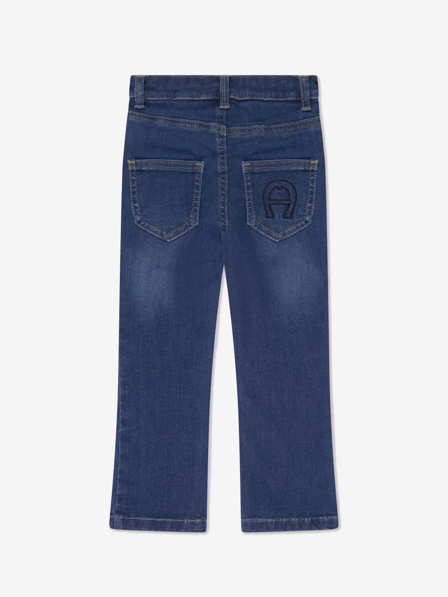 Aigner Girls' Blue Embroidered Flared Jeans for Kids