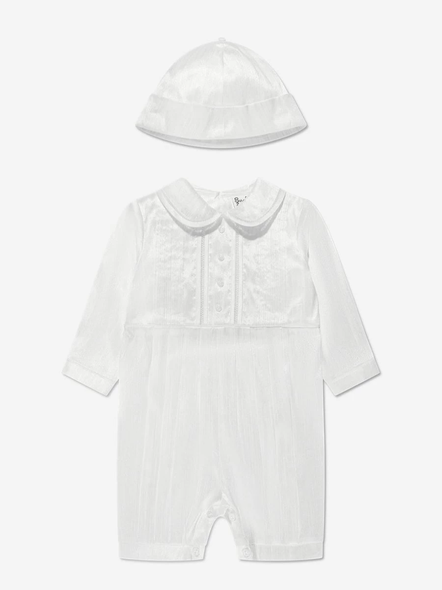 Sarah Louise Baby Boys White Romper and Hat Set - Newborn Outfit