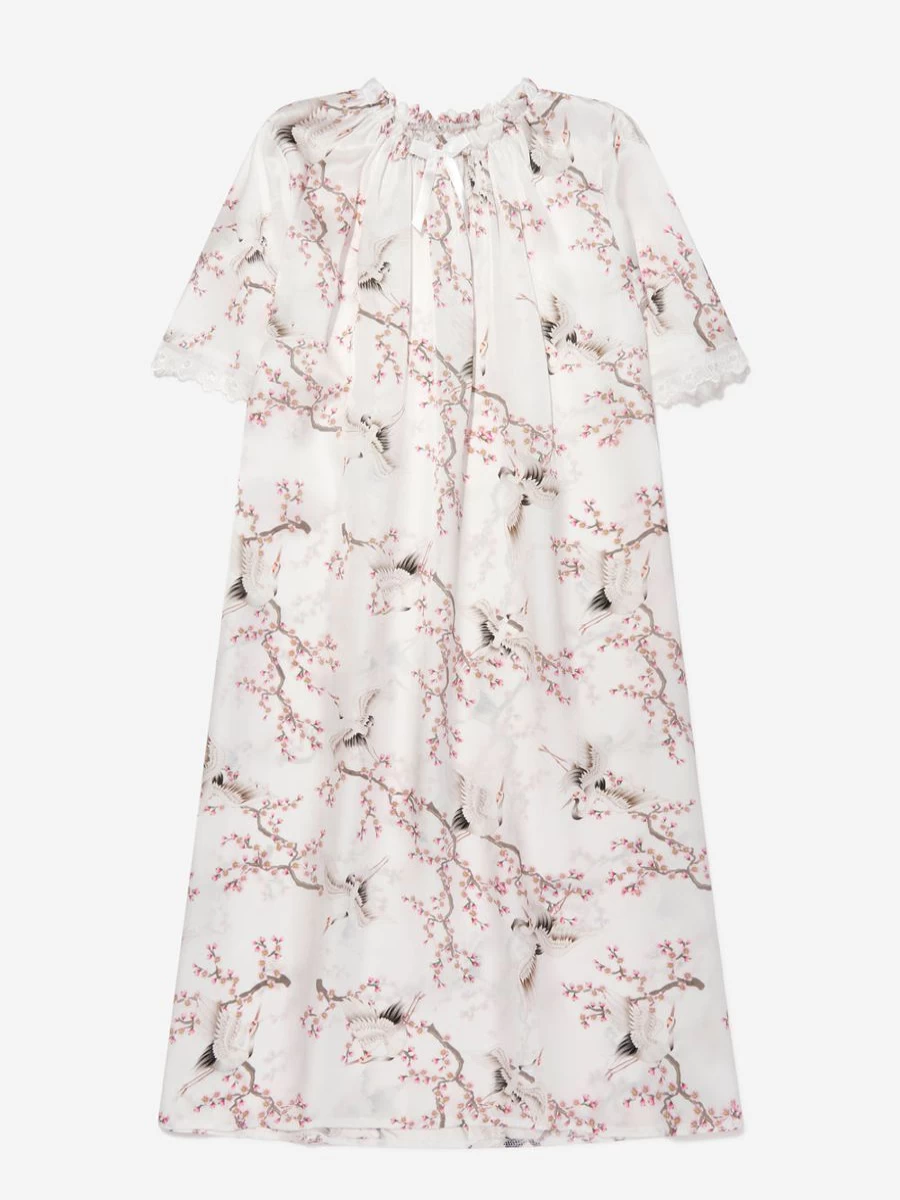 Amiki Girls Silk Nightdress with Birds Print - Antonia Style Comfortable Sleepwear