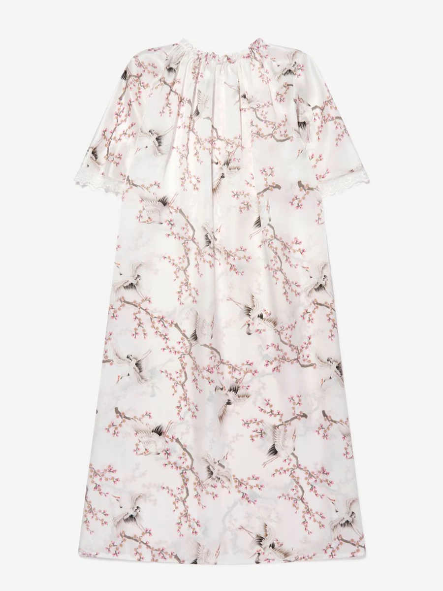 Amiki Girls Silk Nightdress with Birds Print - Antonia Style Comfortable Sleepwear
