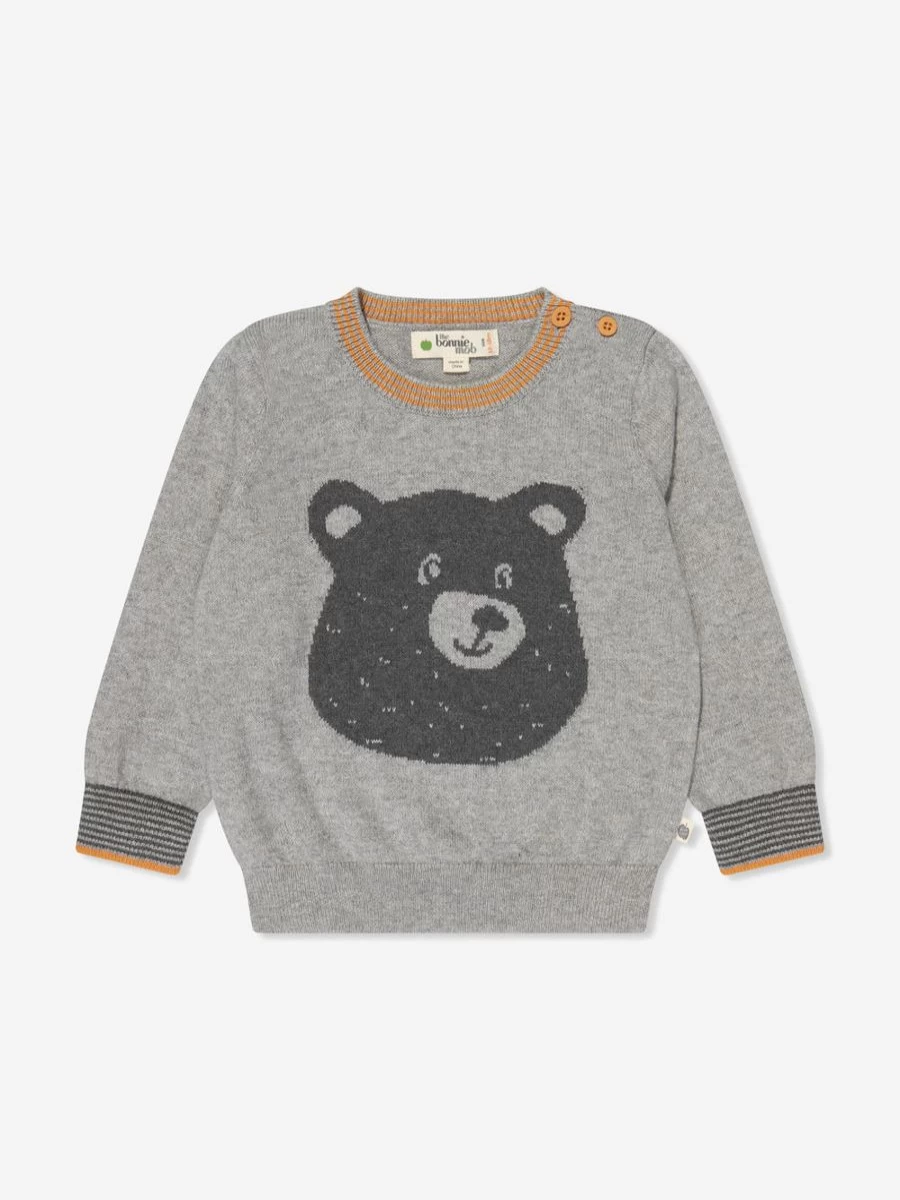 The Bonnie Mob Girls' Grey Bear Cashmere Knit Jumper for Kids