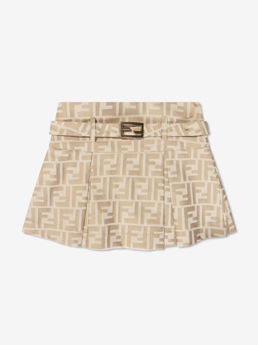 Fendi Kids Teen Beige FF Logo Buckle Skirt | Designer Skirt for Girls