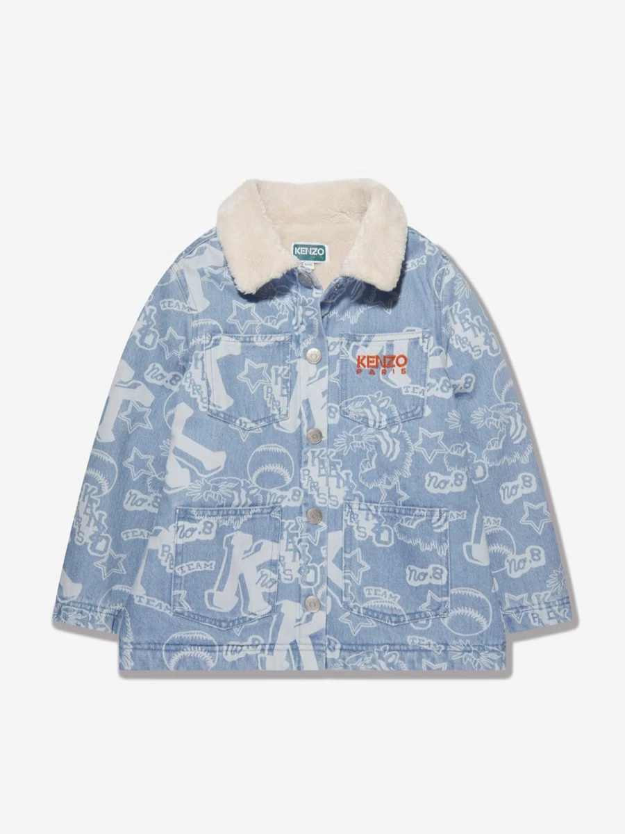 KENZO KIDS Boys Blue Denim Jacket with Faux Shearling Lining