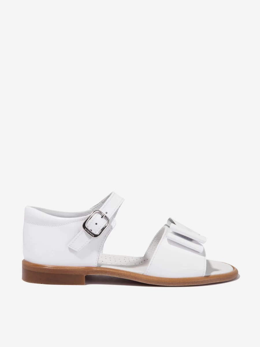 Andanines Baby Girls White Patent Leather Bow Sandals - Comfortable & Stylish First Walkers Shoes
