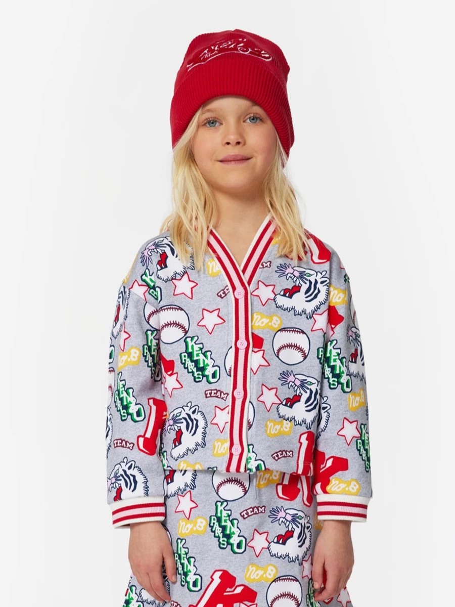 KENZO KIDS Girls Grey Club Cardigan Sweater