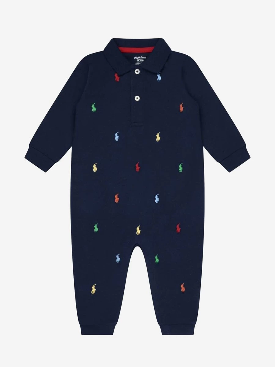 Ralph Lauren Baby Boys' Schiffli Embroidered Romper - Soft Cotton Casual Outfit