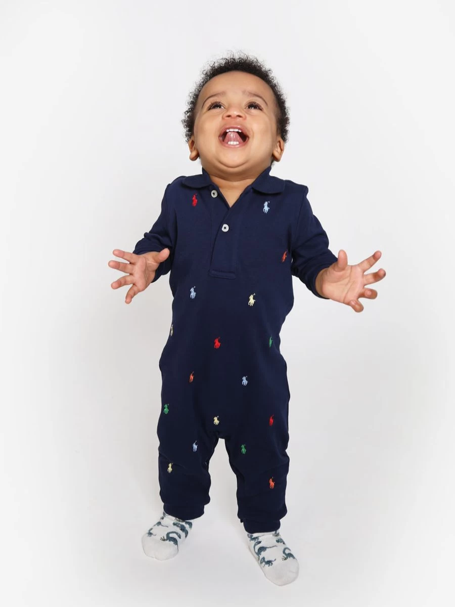 Ralph Lauren Baby Boys' Schiffli Embroidered Romper - Soft Cotton Casual Outfit