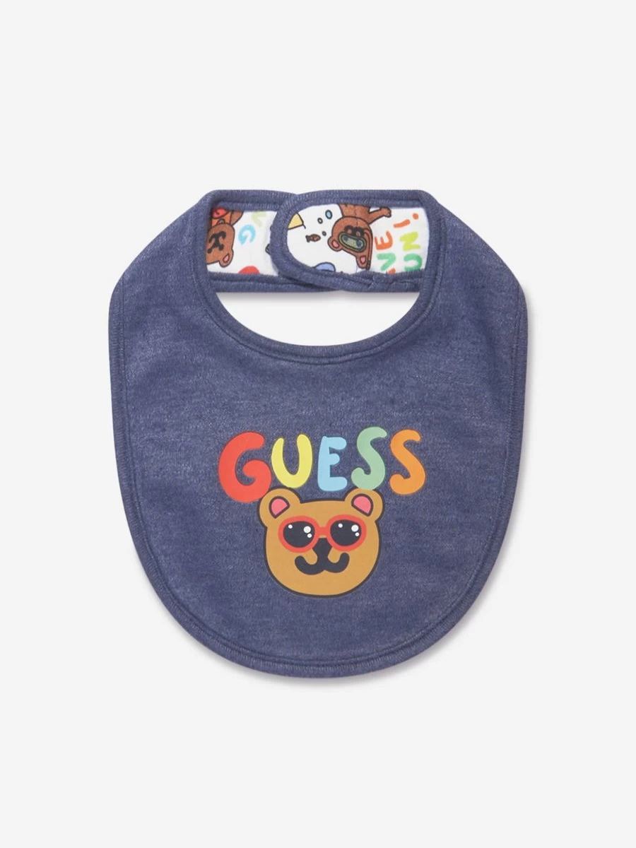 Guess Baby Boys Reversible Bib - Blue & White Adjustable Drool Bib for Infants