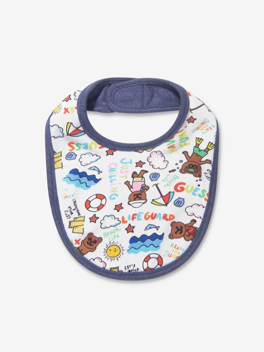 Guess Baby Boys Reversible Bib - Blue & White Adjustable Drool Bib for Infants