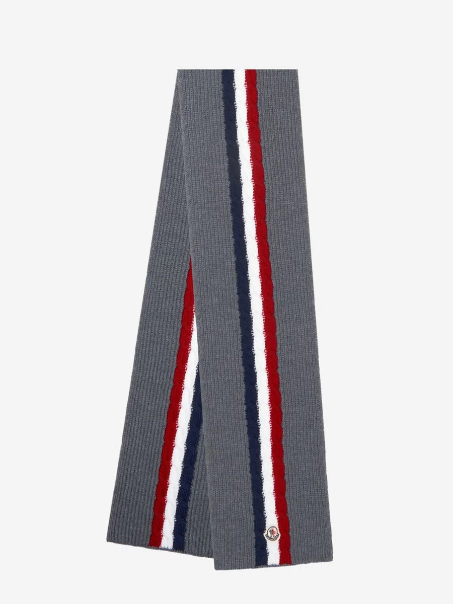 Moncler Enfant Boys' Wool Striped Scarf with Logo - Winter Kids' Accessory