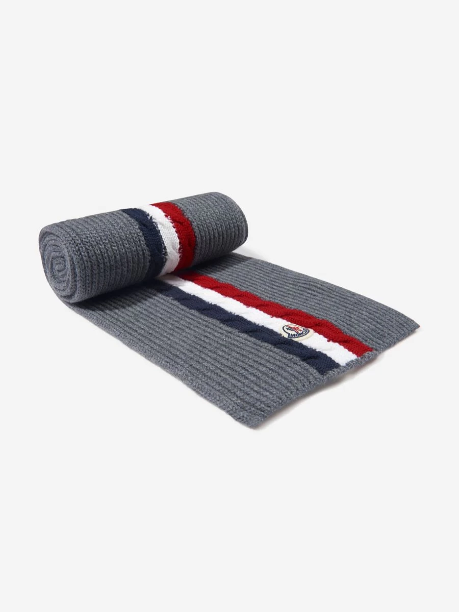 Moncler Enfant Boys' Wool Striped Scarf with Logo - Winter Kids' Accessory