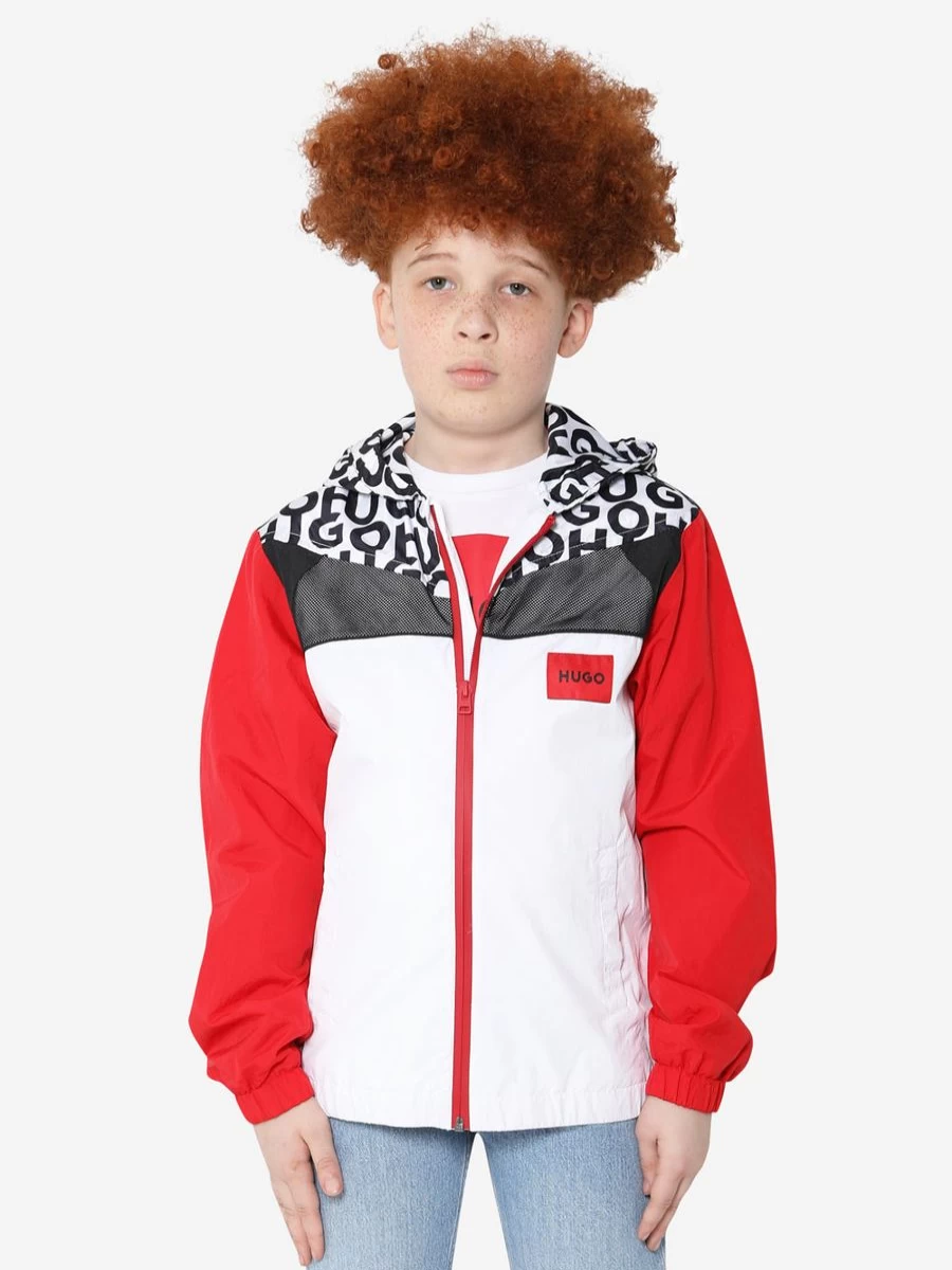 Hugo Boys Red Hooded Windbreaker Jacket | Childsplay Clothing