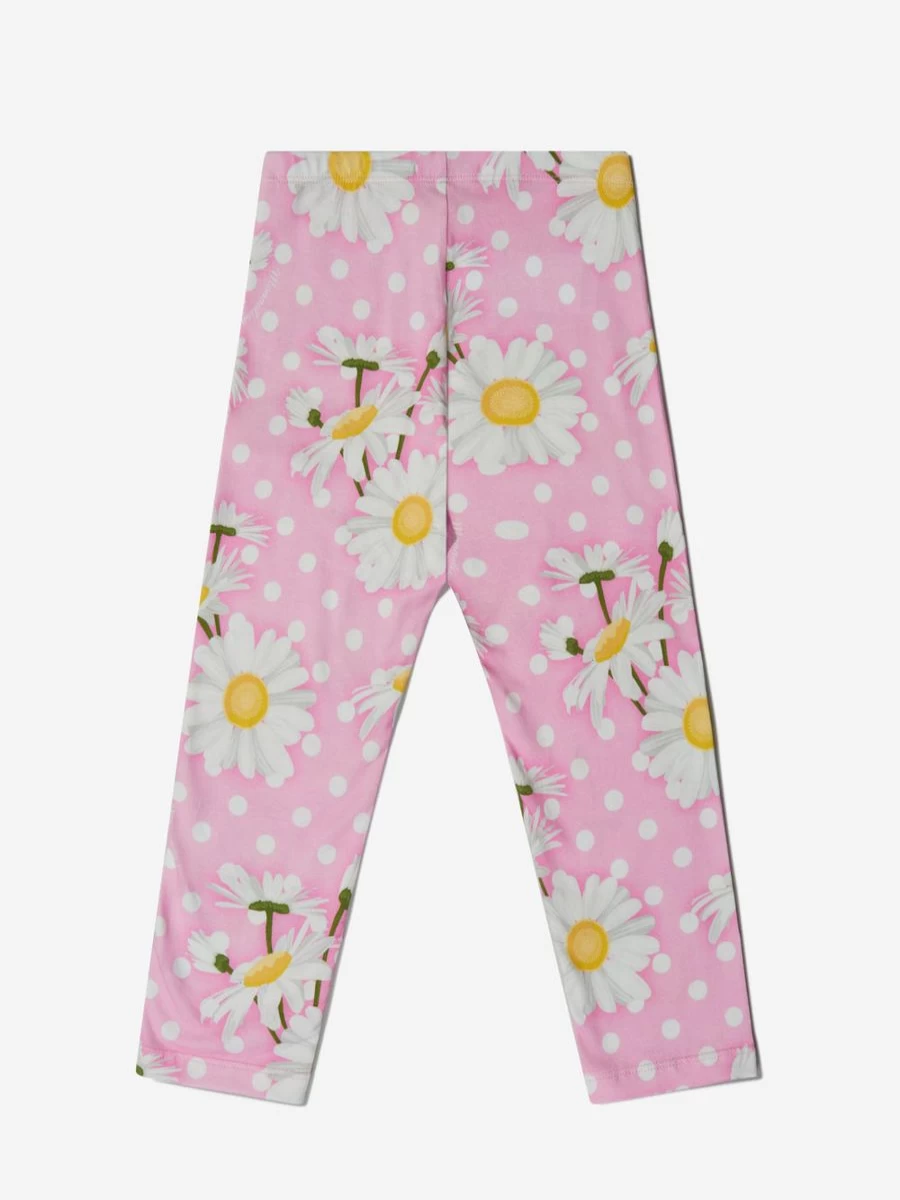 Monnalisa Girls' Cotton Polka Dot Daisy Print Leggings for Toddlers and Kids