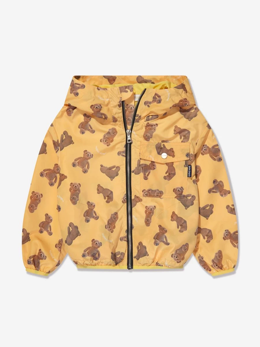 Palm Angels Boys Bear Print Windbreaker Jacket in Yellow