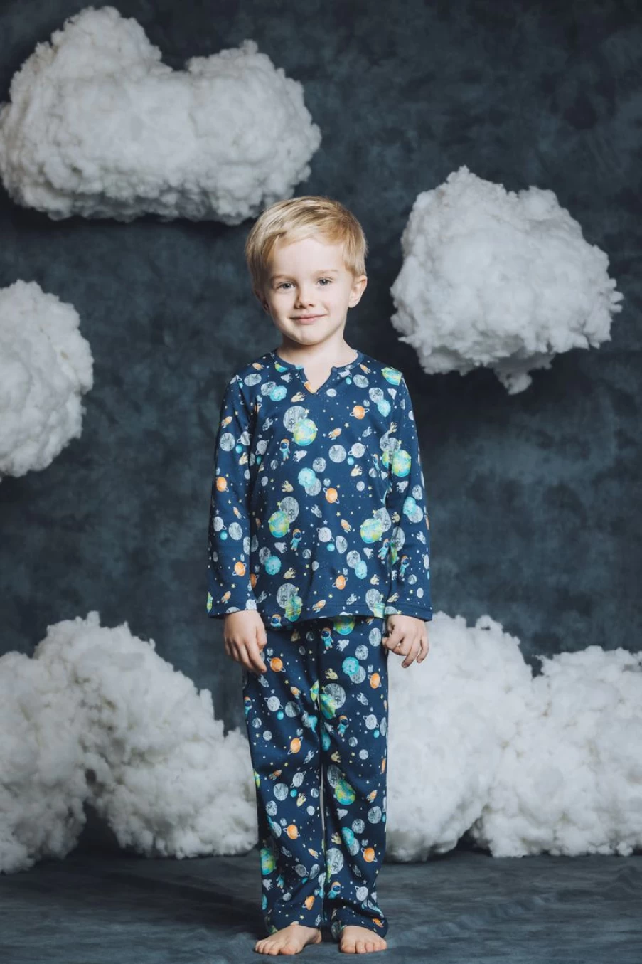 Amiki Boys Chris Space Themed Blue Cotton Pyjama Set - Astronaut Print Kids Pajamas
