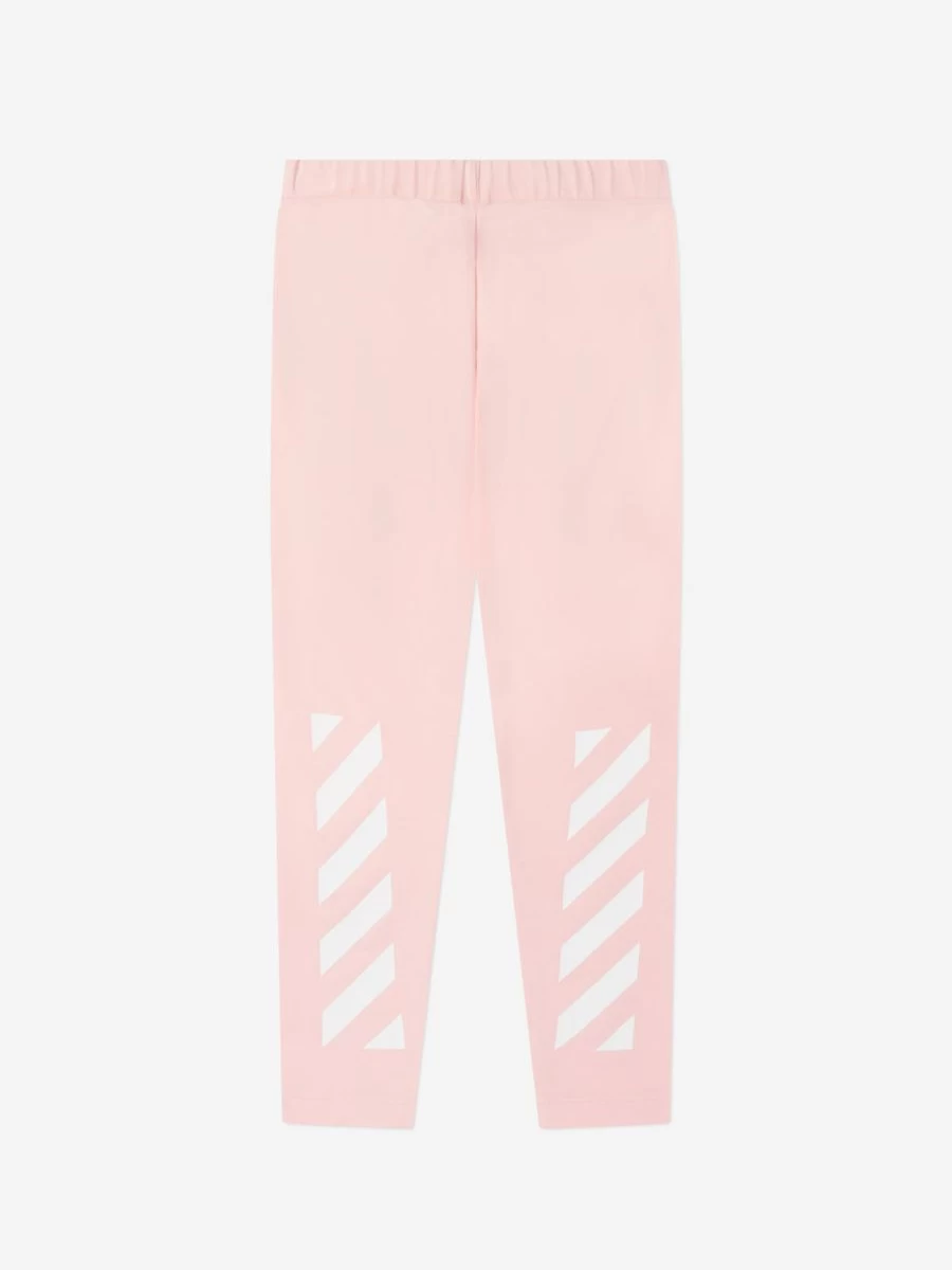 Off-White Girls Bookish Print Pink Leggings - Trendy Graphic Design Diag Fit
