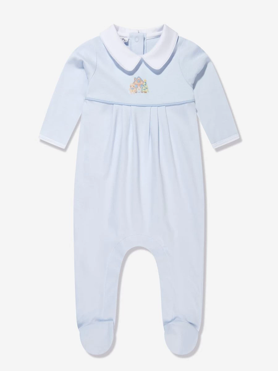 Magnolia Baby Blue Gingerbread Print Collared Babygrow for Boys - Sweet Holiday Outfit