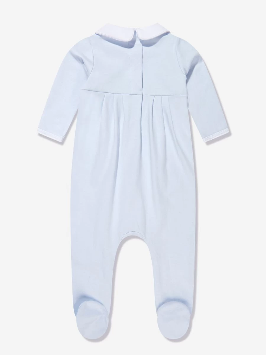 Magnolia Baby Blue Gingerbread Print Collared Babygrow for Boys - Sweet Holiday Outfit