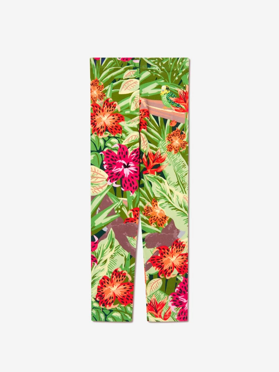 KENZO KIDS Girls Green Tropical Print Leggings - Vibrant Floral Design Comfortable Stretch Fit